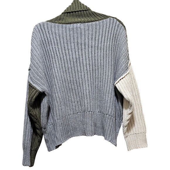 Colorblock Turtleneck Cable Knit Sweater By Whiteroom + Cactus S Acrylic & Cotto - Picture 2 of 7